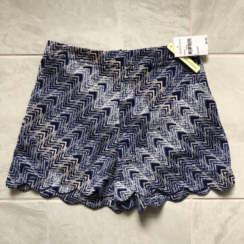 High-Waisted Scalloped Blue and White/Creme Shorts